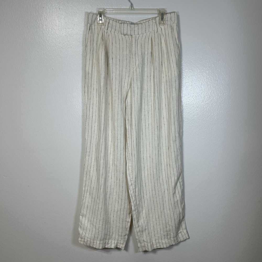 A New Day Pinstripe Linen Blend Wide Leg Pants Women's 10 Summer Casual